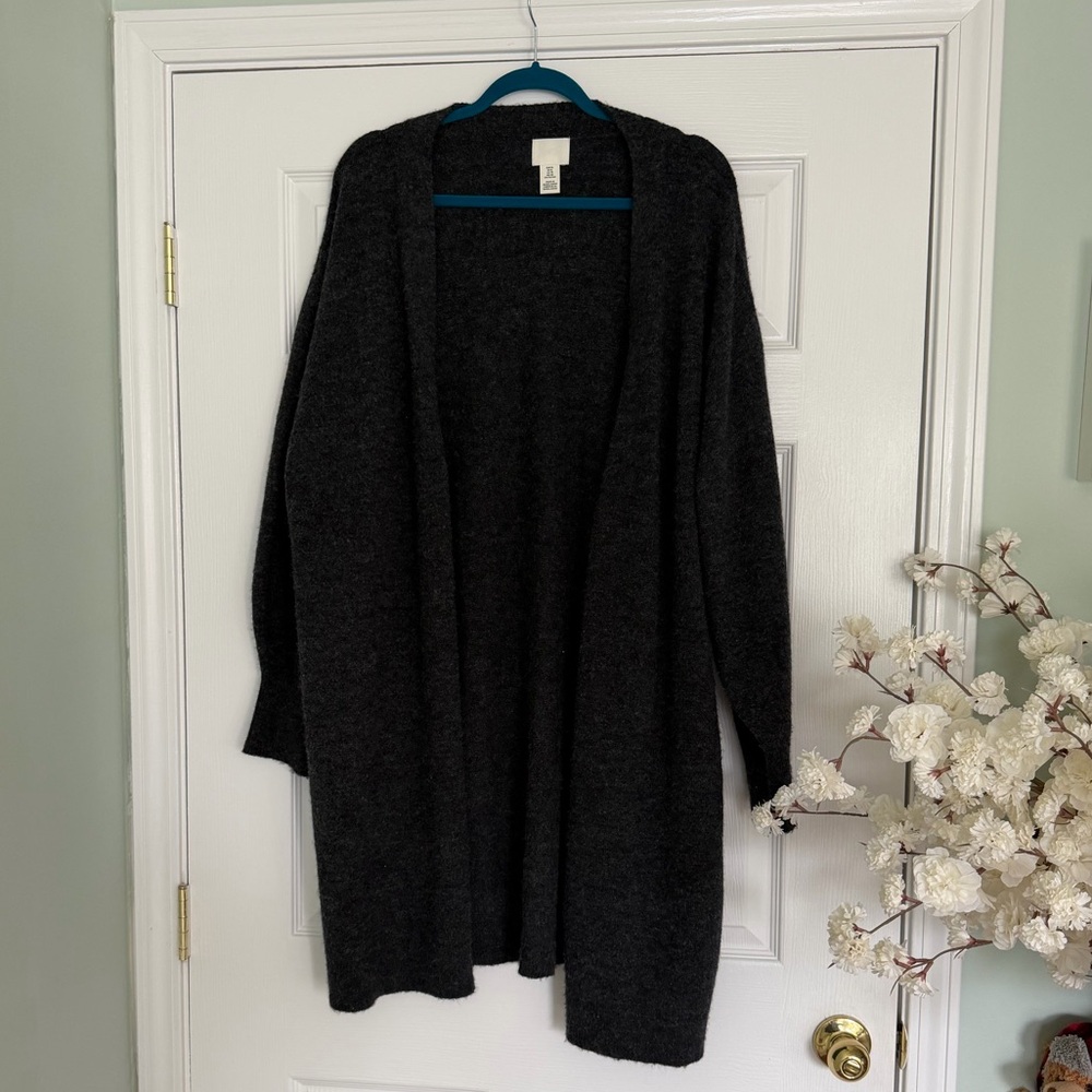 H&M Charcoal Gray Open Front Longline Cardigan